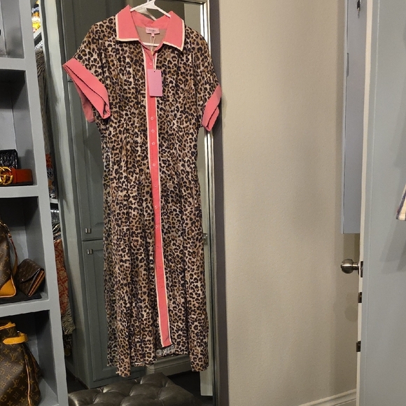 Entro Leopard Print Maxi Dress with Pink Accents - Picture 2 of 9
